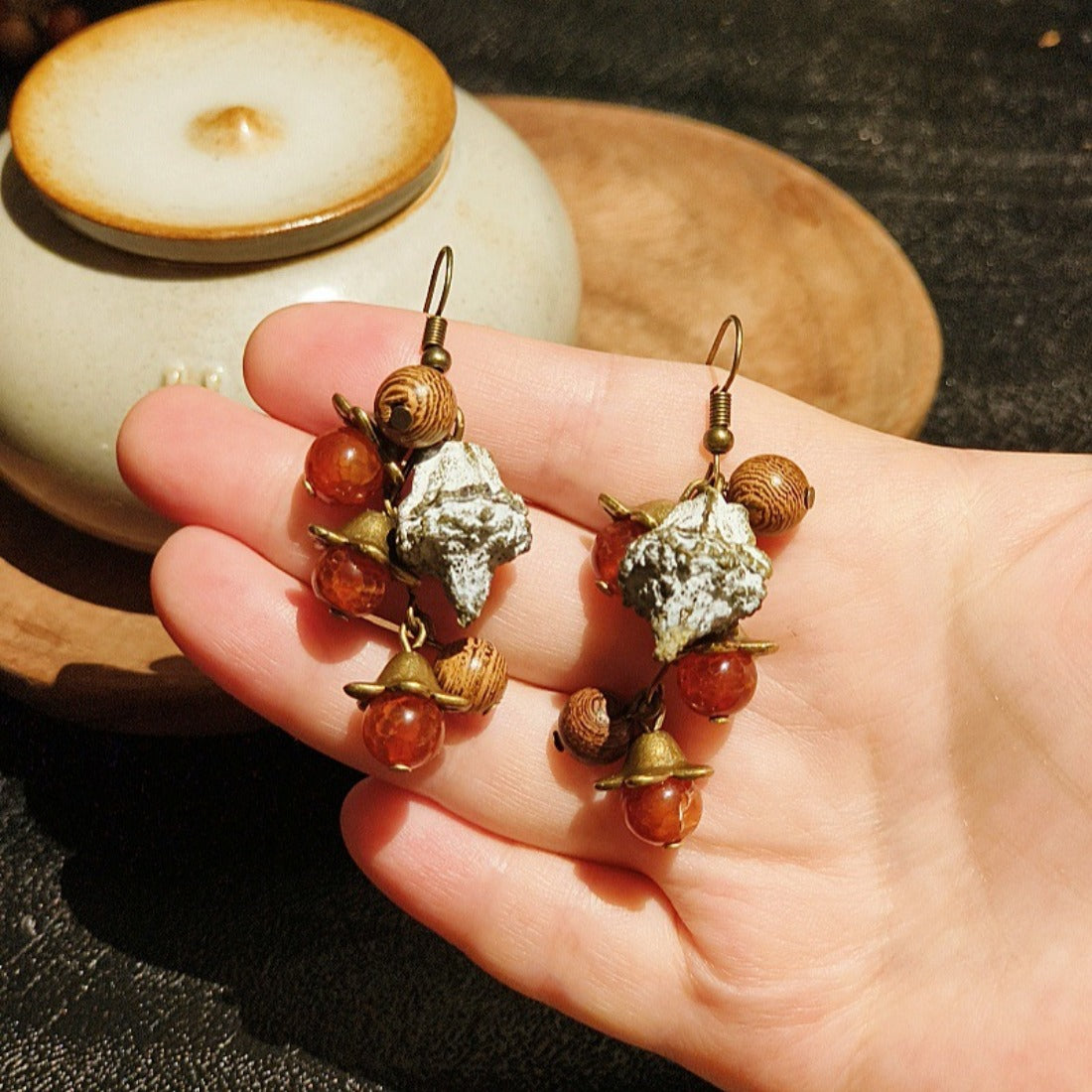 Handcrafted Vintage Natural Dried Fruit Agate Earrings