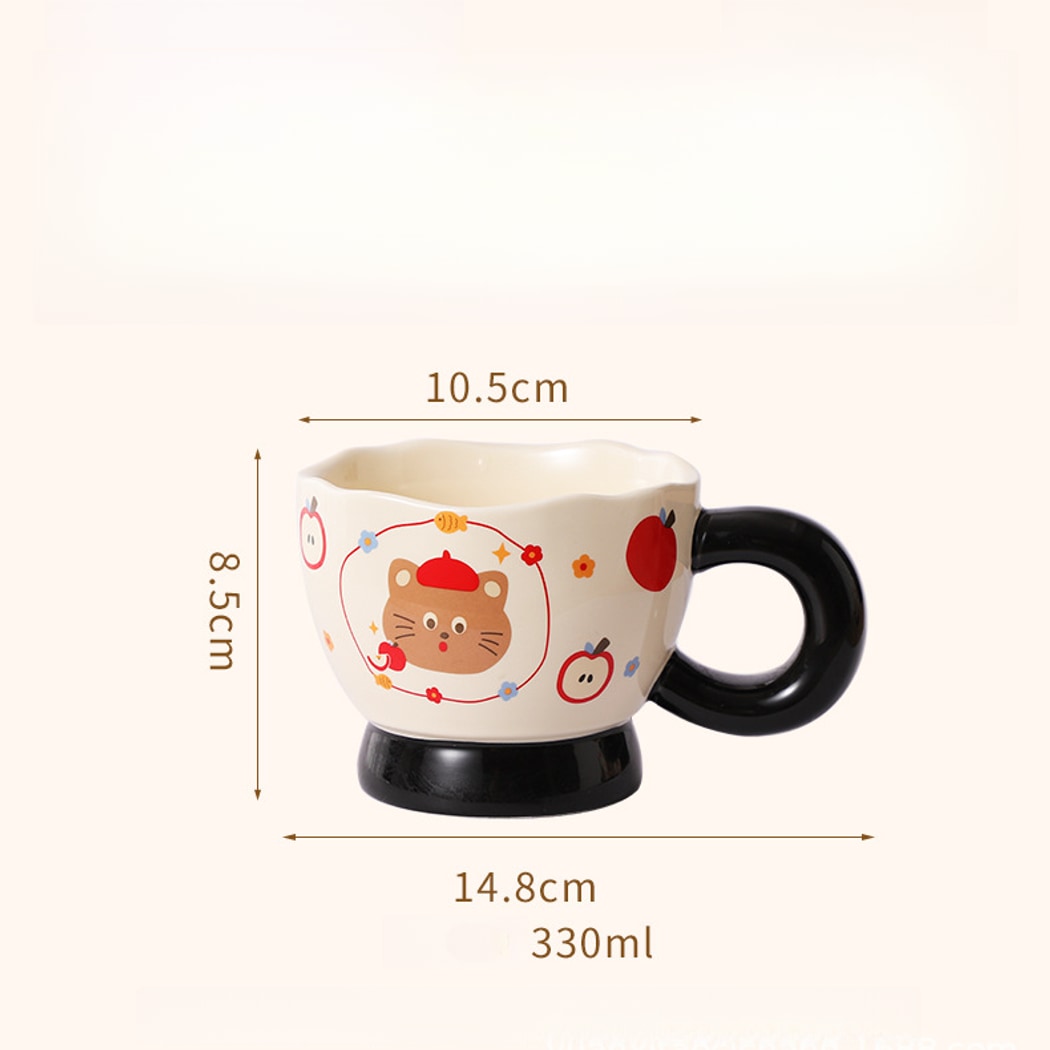 Mivora - Cartoon Apple and Cat Irregular Rim Mug