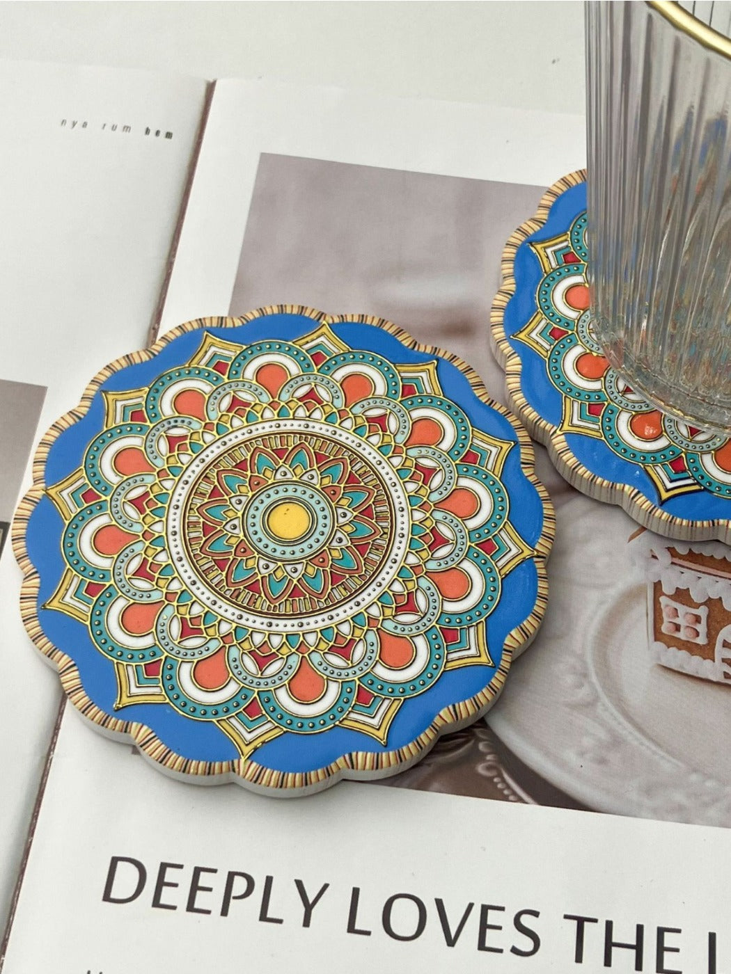 Thimara - Vintage Bohemian Style Round Lace Ceramic Coaster