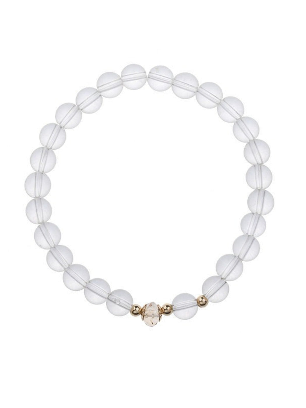 White crystal bracelet from Emora with fade-proof finish, styled with casual outfit