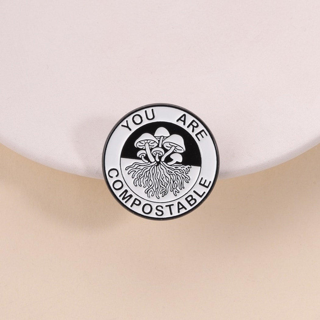Pinori - Mushroom Theme Lettered Circle Pin