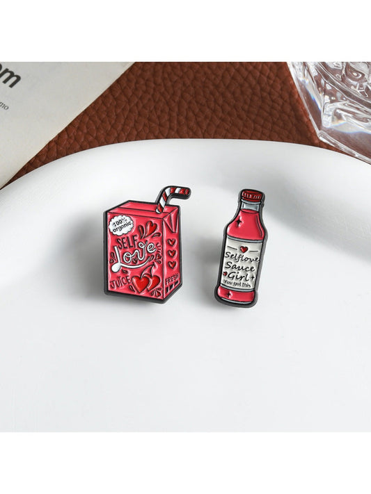 Pinori - Trendy Pink Bottle Drink Brooch