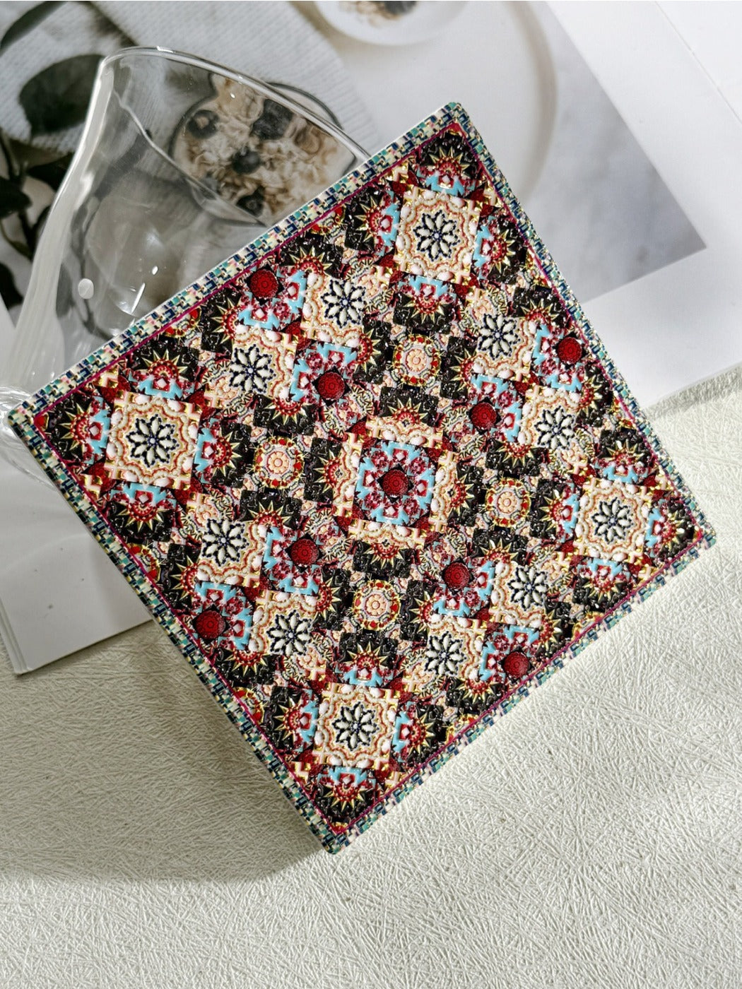 Thimara - Vintage Square Floral Ceramic Coaster Heat Resistant