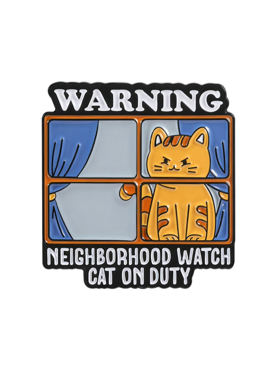 Pinori orange cat enamel pin packaged in a clear plastic sleeve