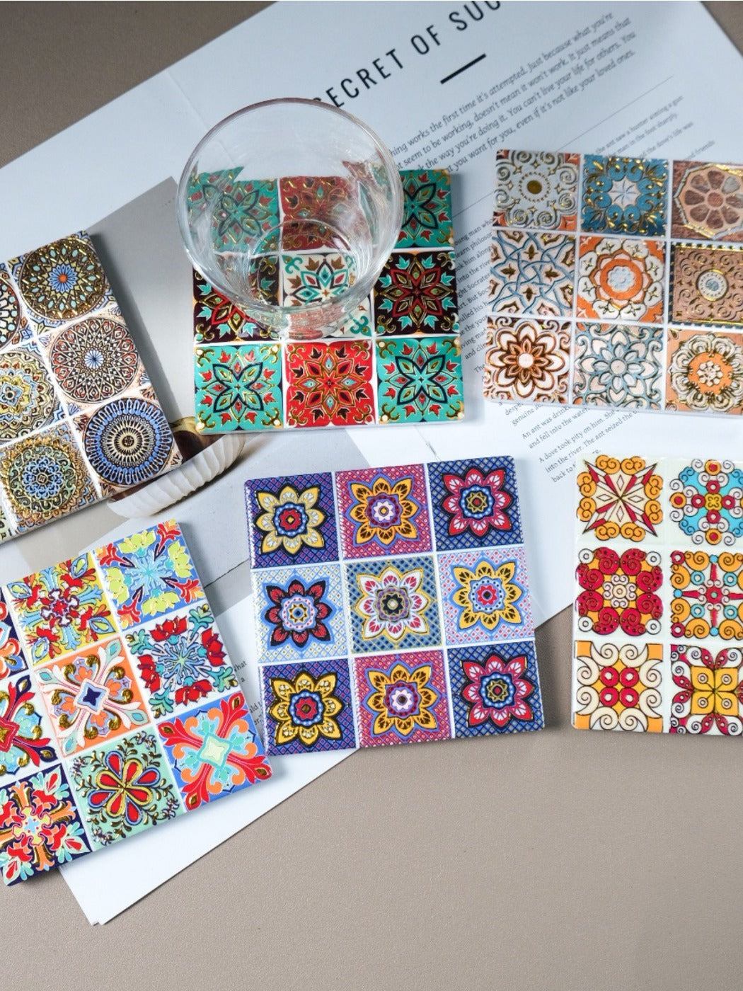 Thimara - Vintage Grid Floral Embossed Coasters