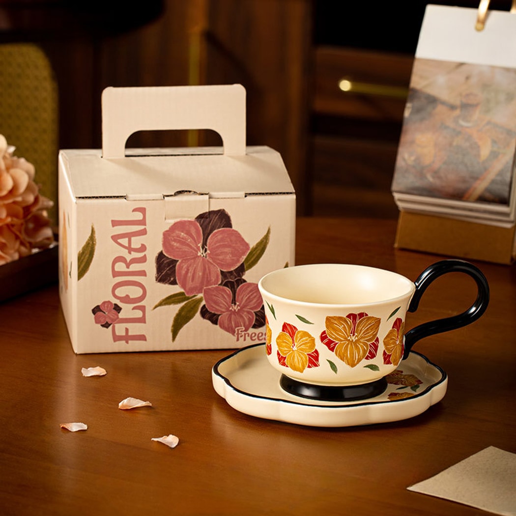 Mivora - Flower Pattern Coffee Cup and Saucer Set