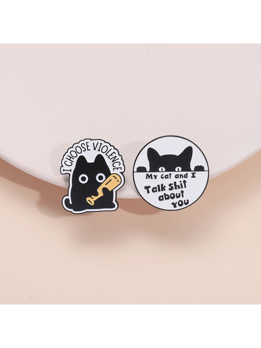 Pinori cute cat brooch with detailed enamel design on white background