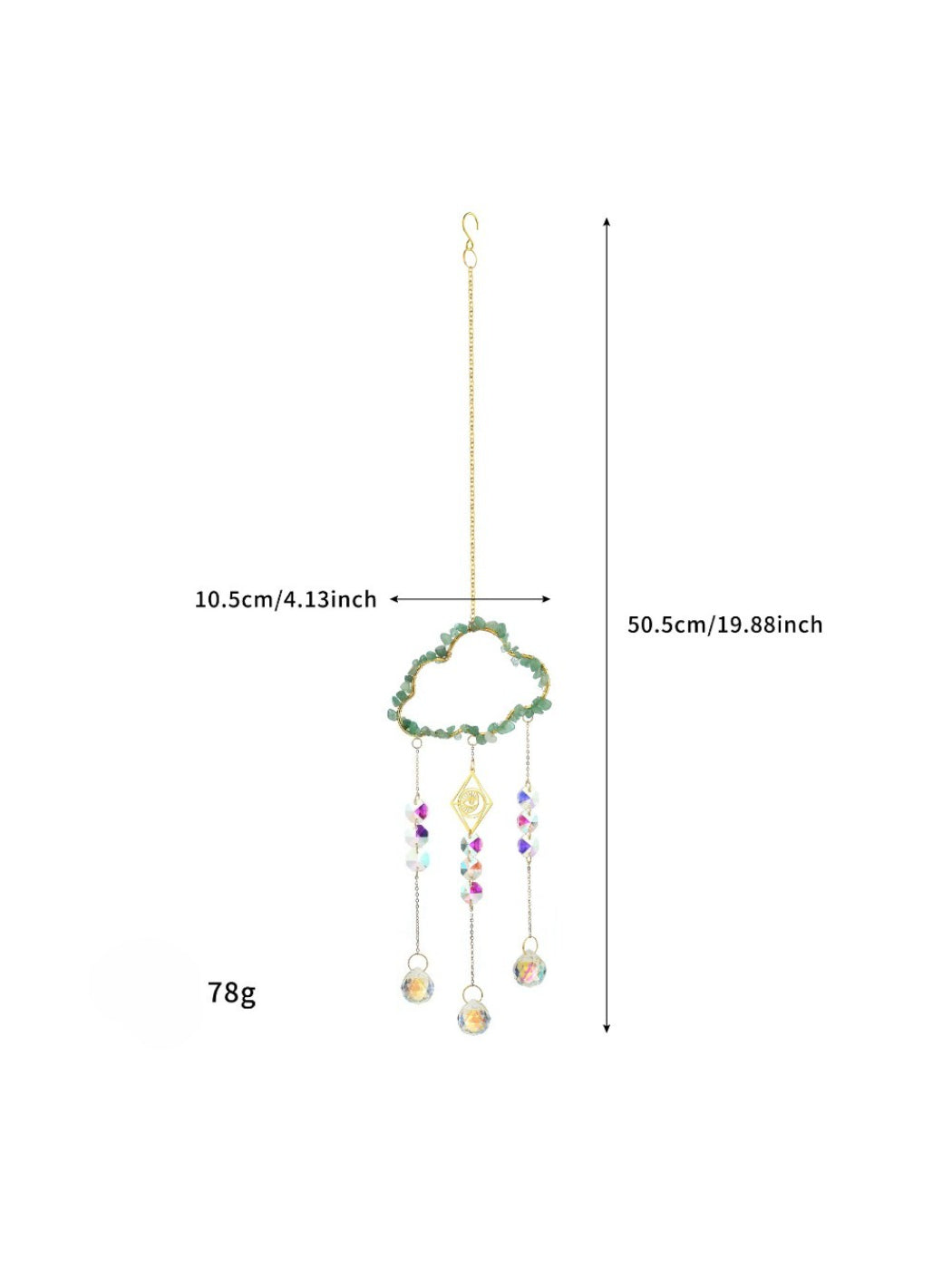 Side view of Somnia Cloud Crystal-Look Hanging Sun Catcher with cloud and drop arrangement