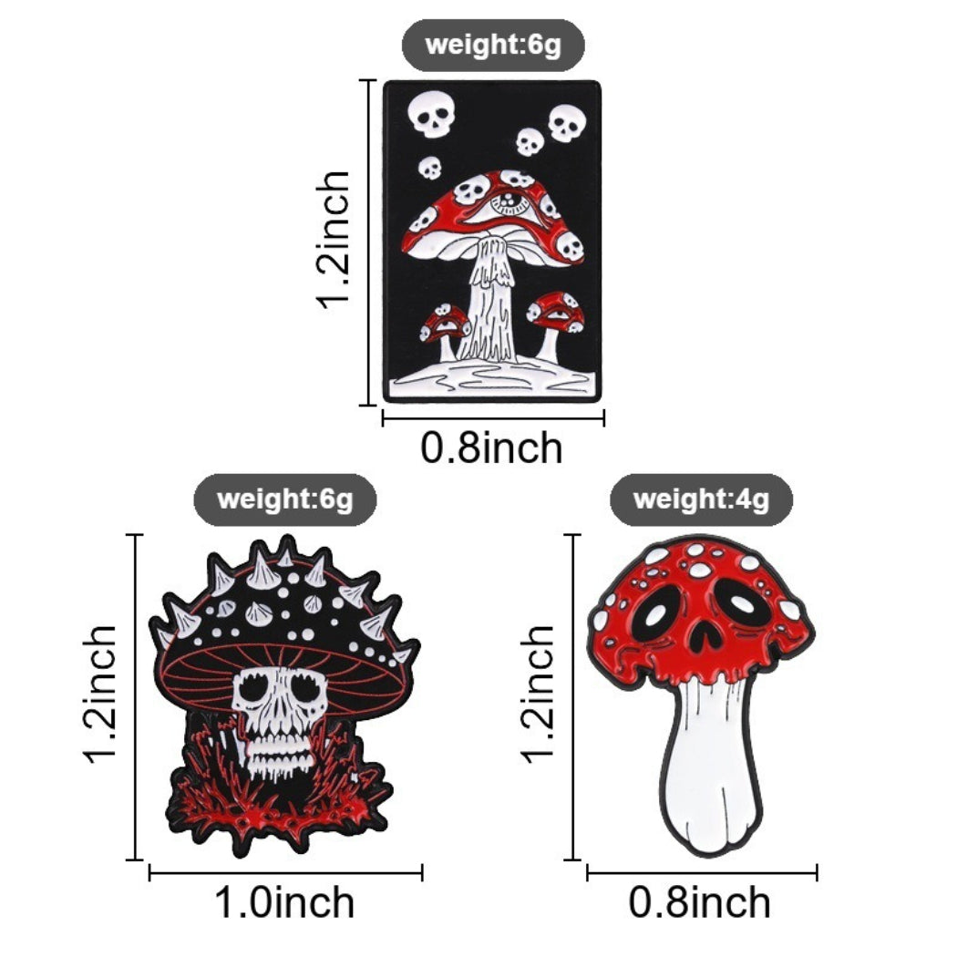 Pinori Skull Mushroom Enamel Pin Set