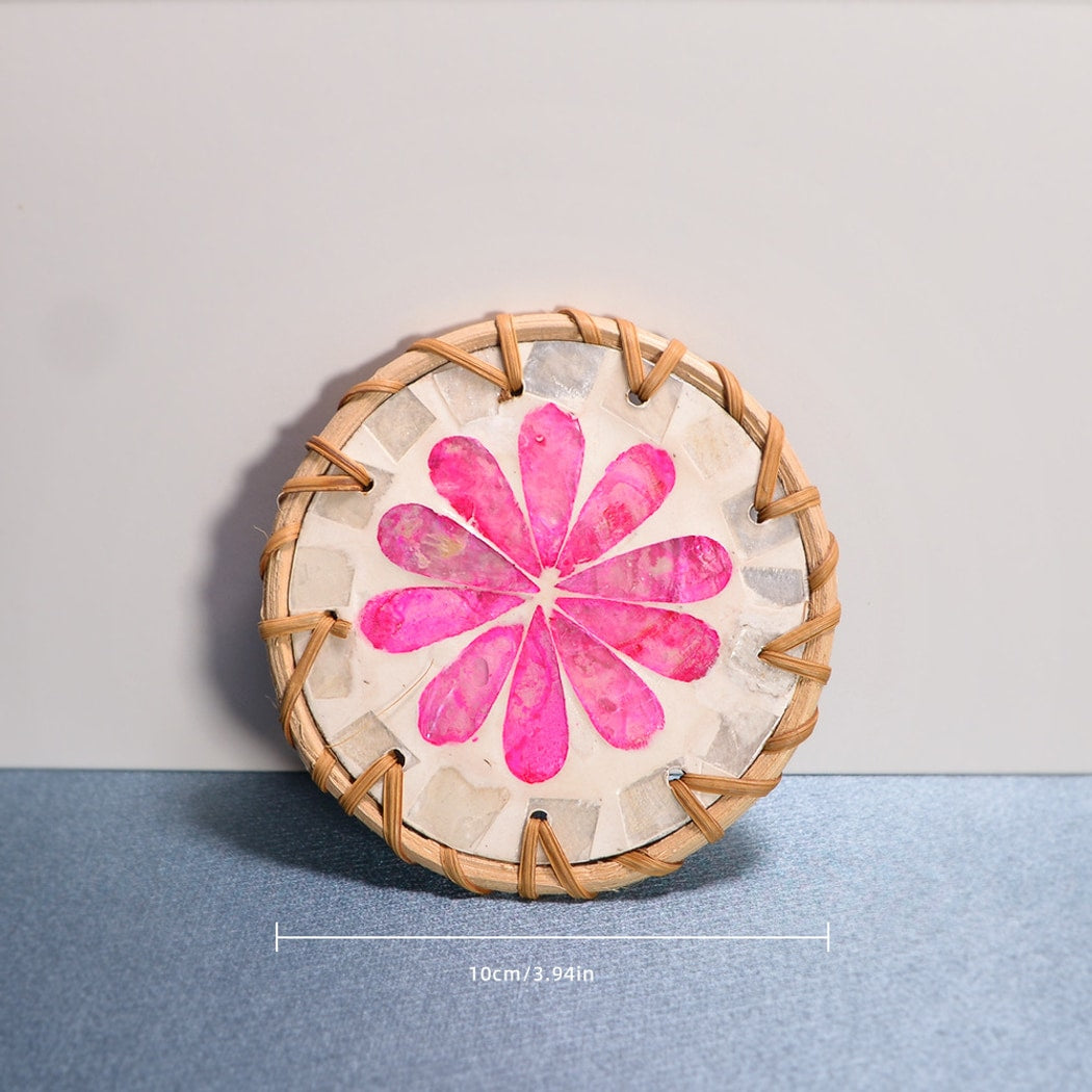 Thimara - Intarsia Floral Pattern Round Coaster