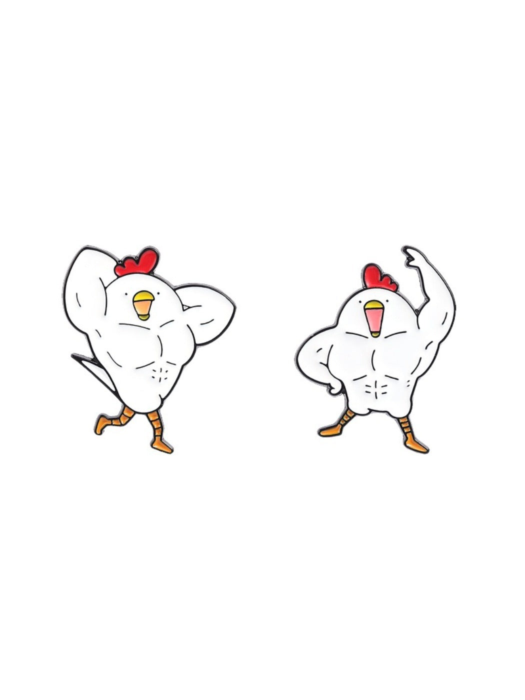 Pinori gym chicken brooch next to a ruler for size reference
