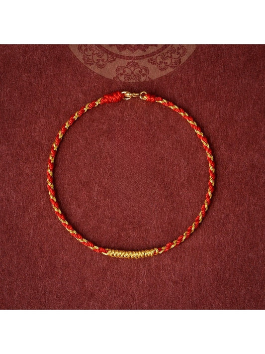 Close-up of Emora Premium Golden Thread Vajra Knot Rope Bracelet showing intricate knot detail