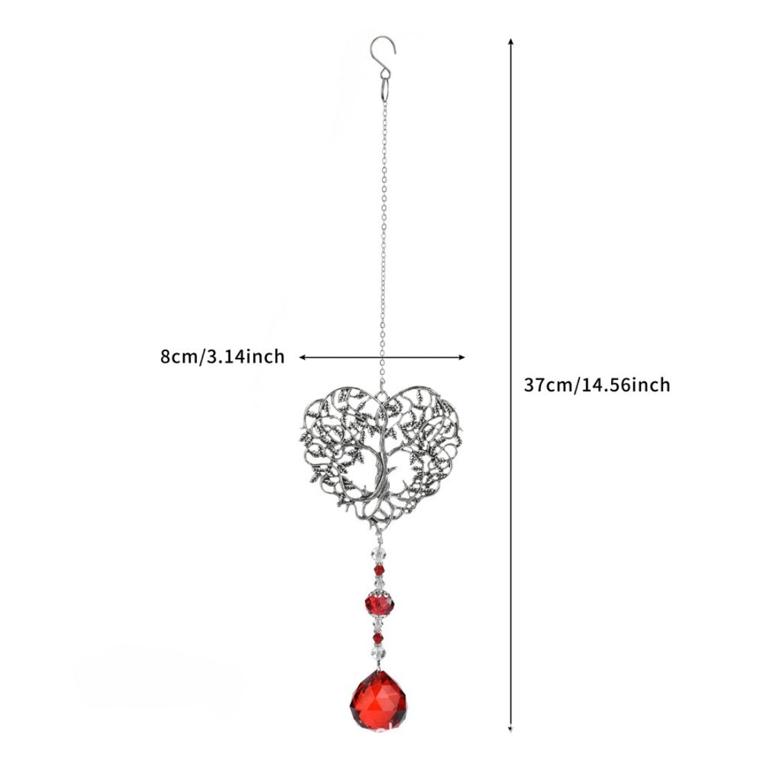 Somnira Heart Tree suncatcher displayed against a white background showing full hanging length