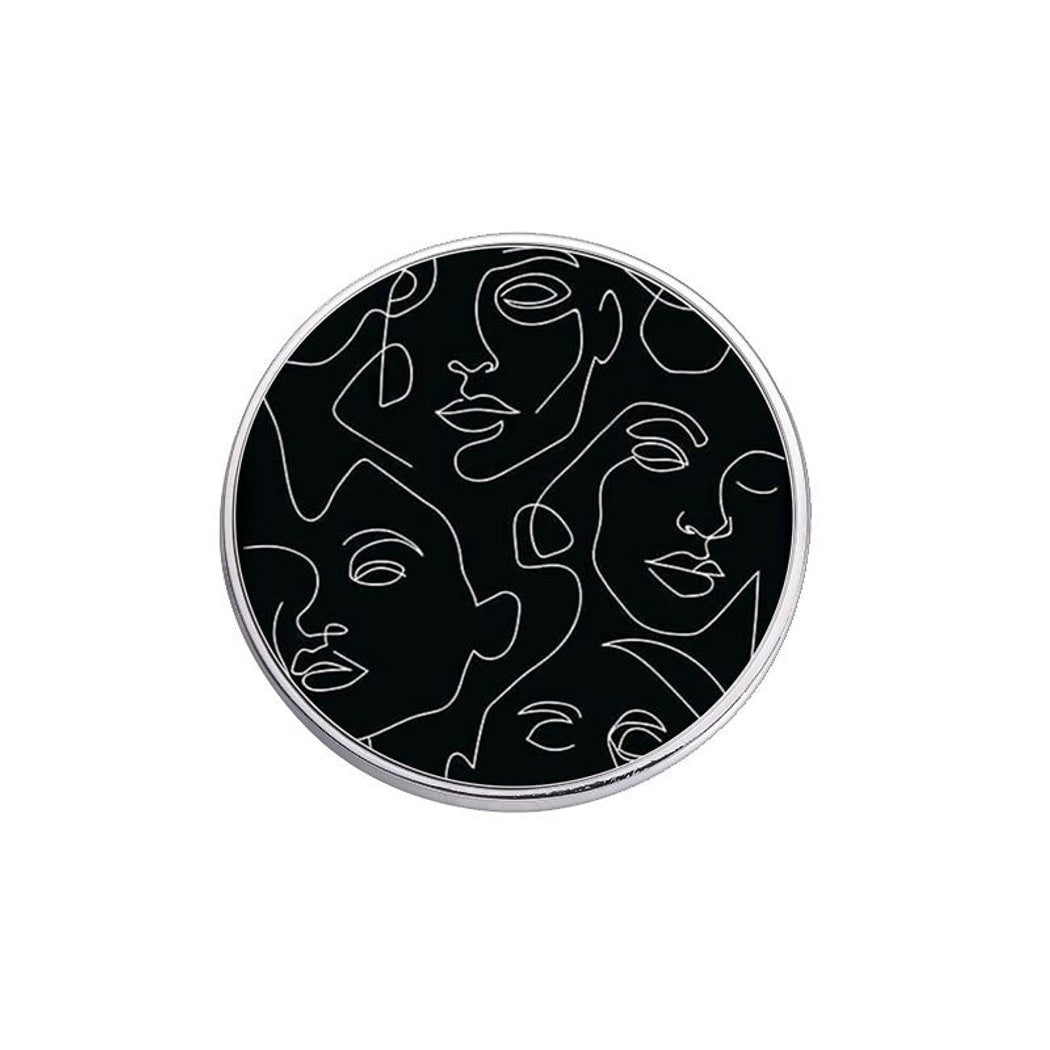 Pinori - Abstract Face Line Art Round Pin Badge