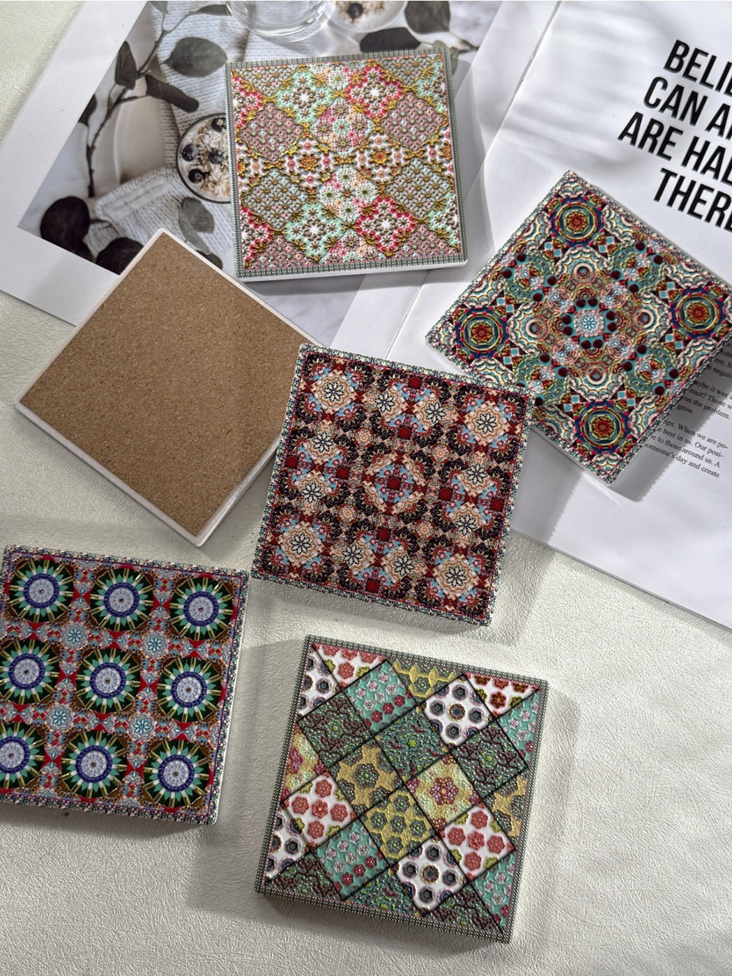 Thimara - Vintage Square Floral Ceramic Coaster Heat Resistant