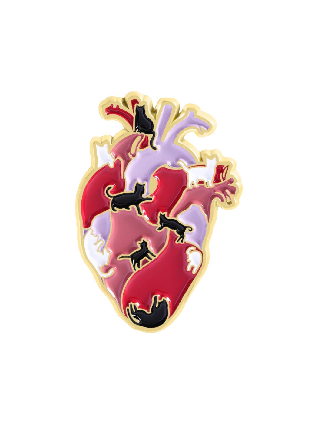 Pinori cat heart anatomy brooch displayed alongside other fashion accessories