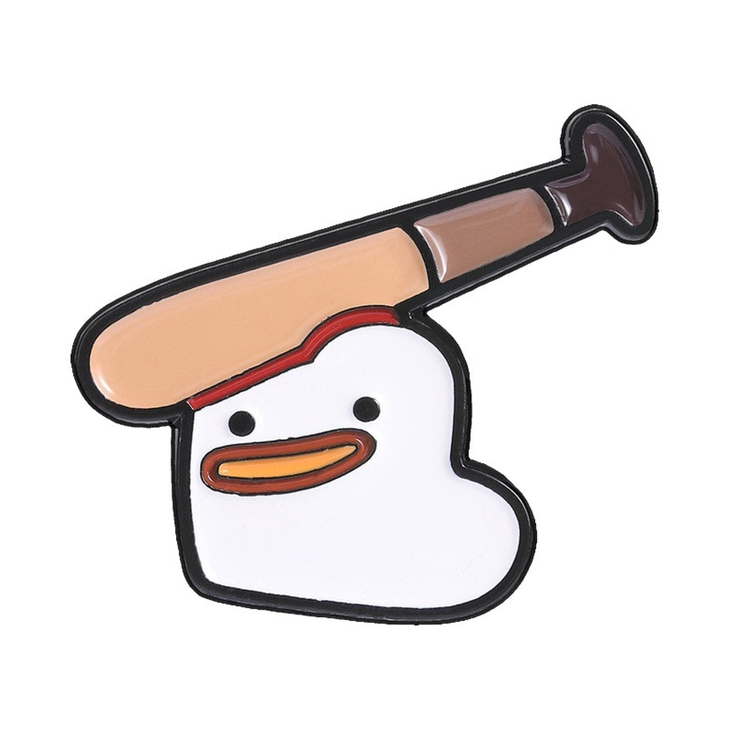 Pinori - Cartoon Duck Baseball Bat Novelty Brooch
