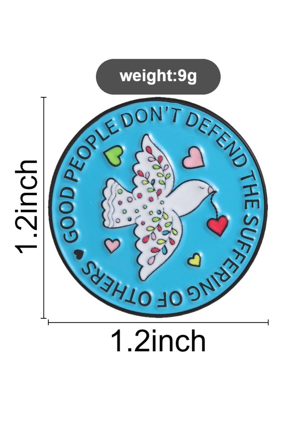 Pinori - Cute Cartoon Peace Dove with Colorful Hearts & Blue Circle Pin
