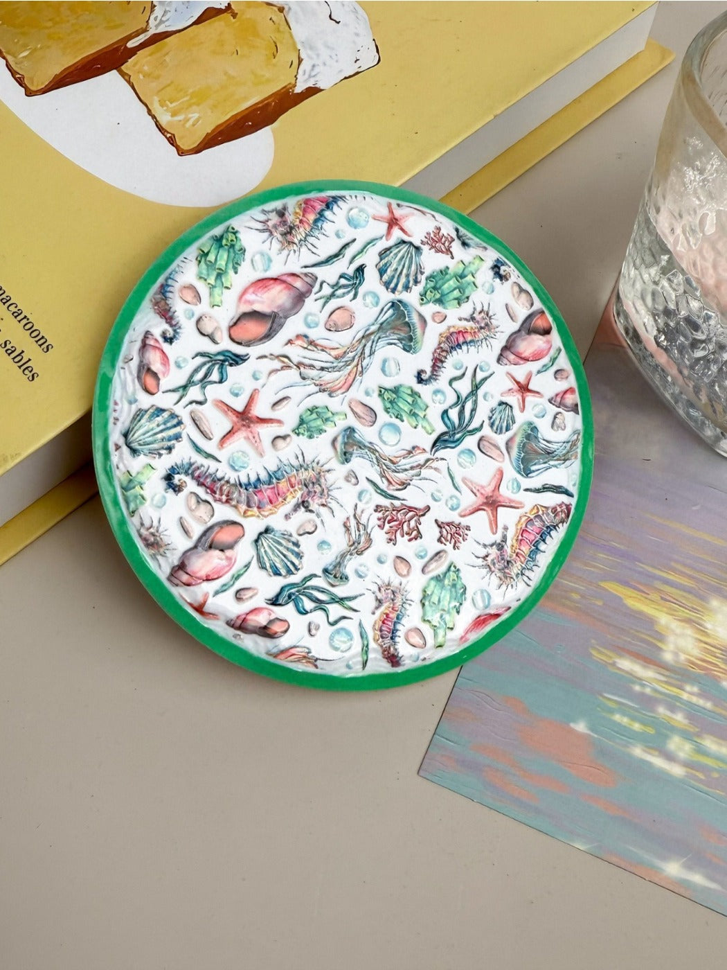Thimara - Ocean Themed Ceramic Coaster Set with Shell and Conch