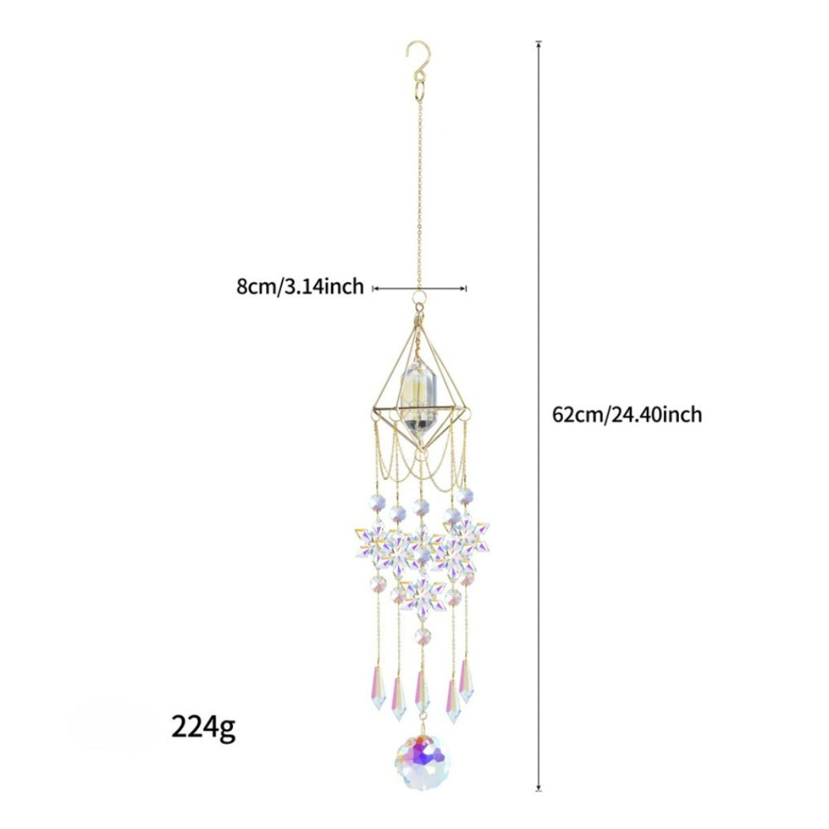 Snowflake shaped Somnira Prism Suncatcher hanging decor with reflective surfaces