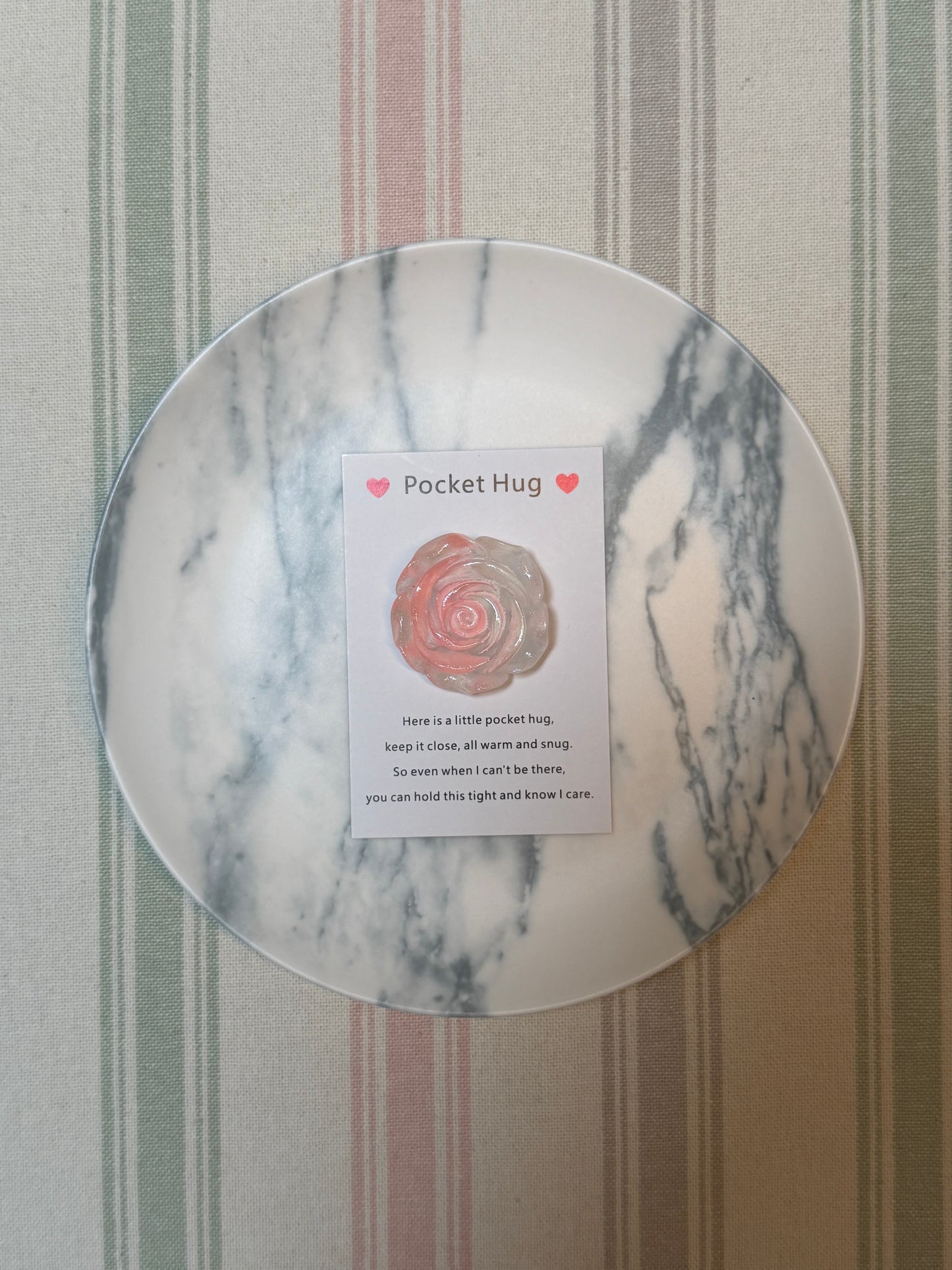 Set of Rose Glow in The Dark pocket hug card and small token