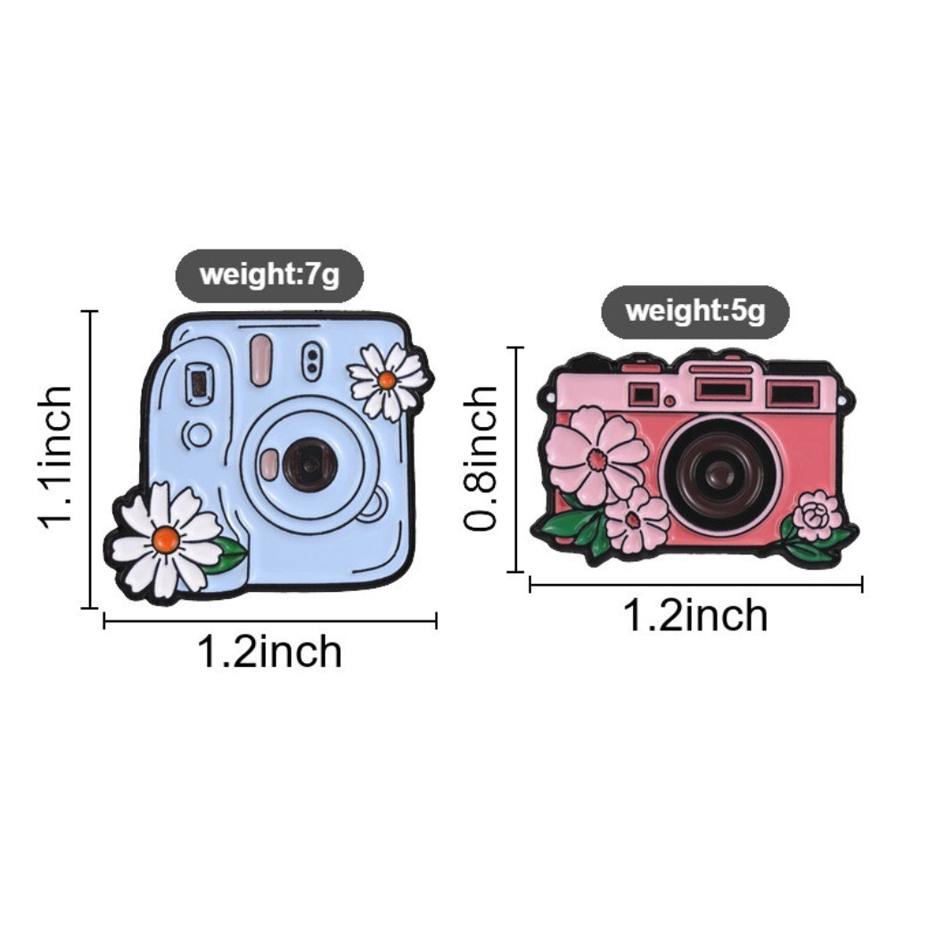 Pinori Flower Camera Enamel Pin Set