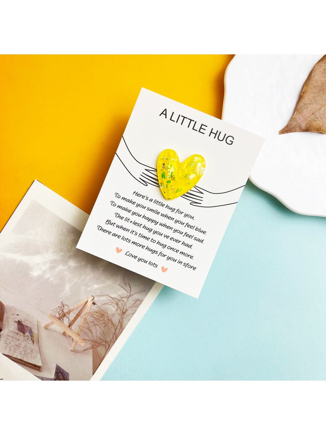 DIY Glitter Heart Pocket Hug Card partially opened showing inside pocket