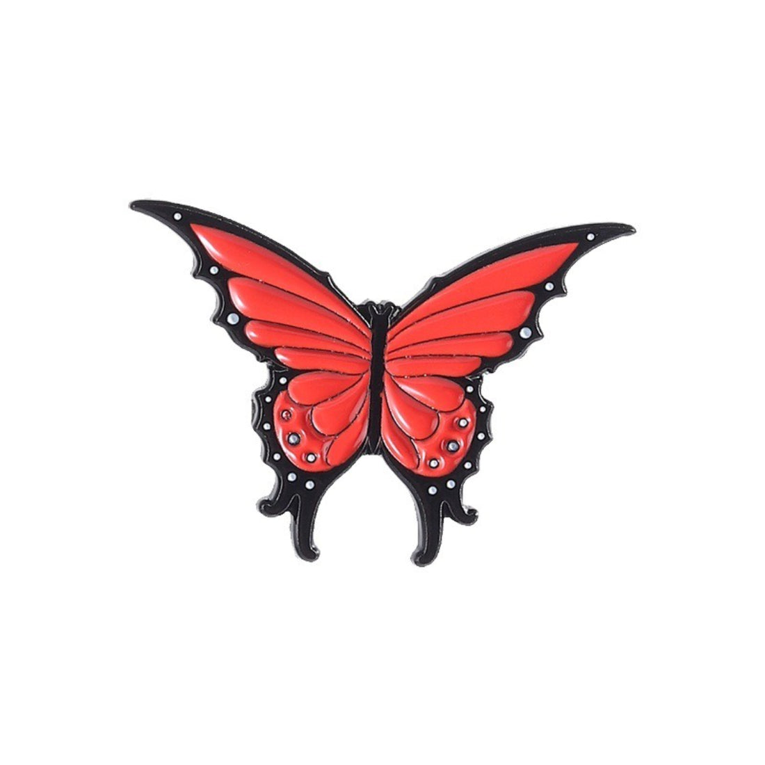 Pinori Starry Wing Butterfly enamel pin attached to denim fabric