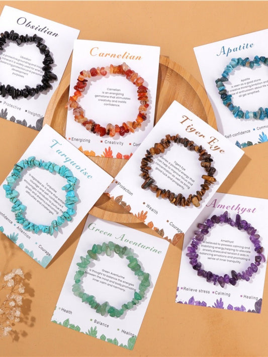 Emora - Vintage Stone Bead Bracelet with Elastic Cord