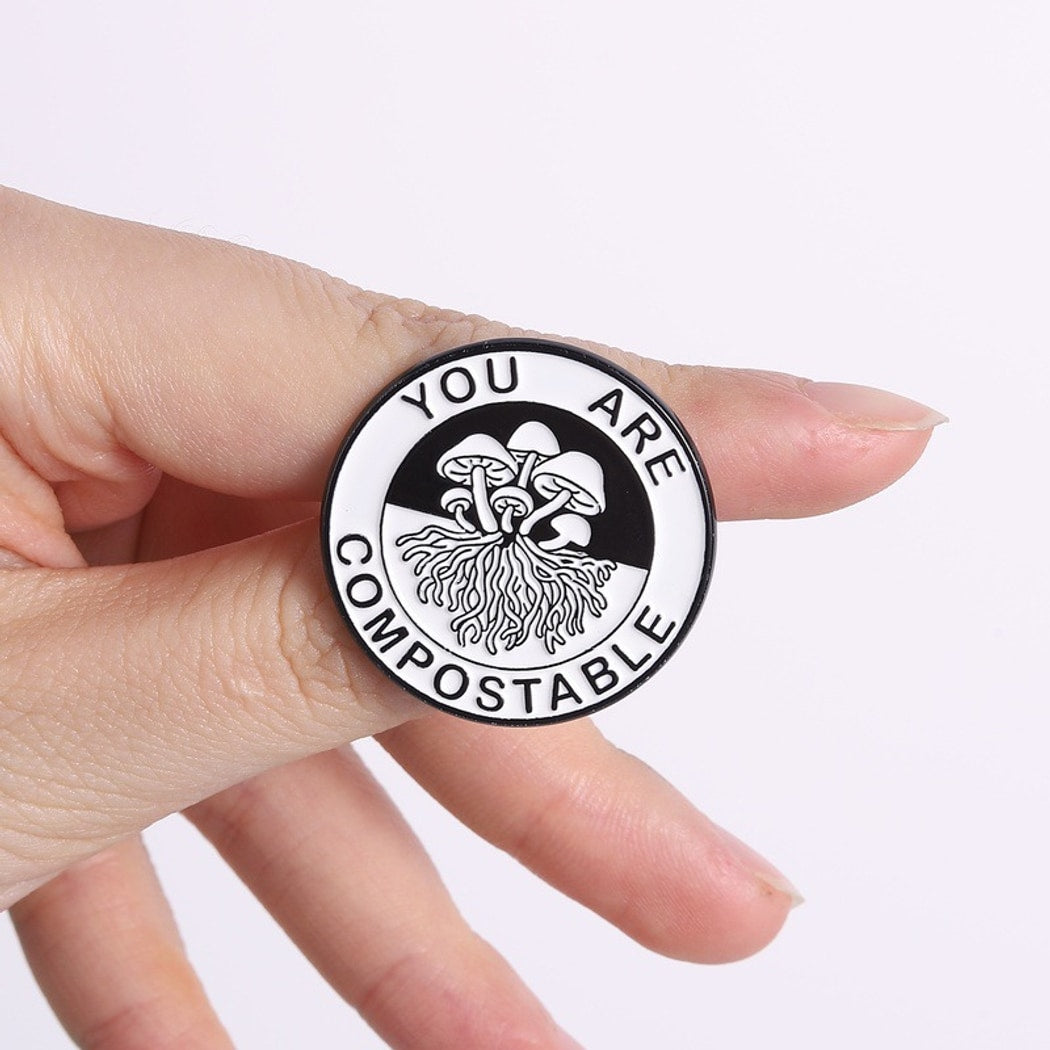 Pinori - Mushroom Theme Lettered Circle Pin