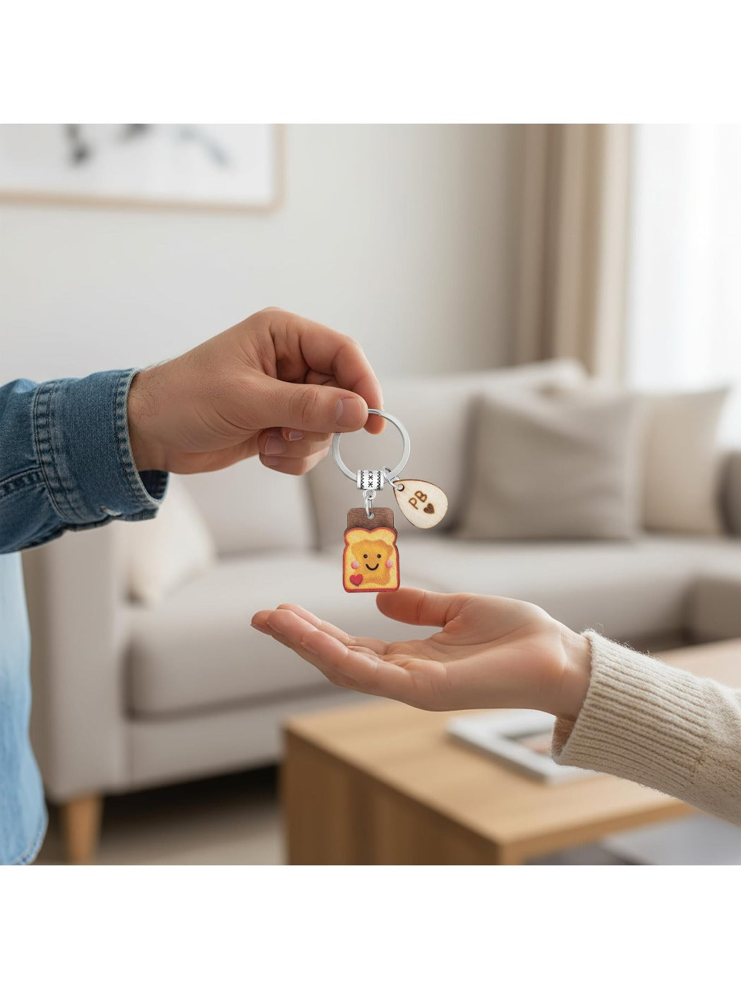 Taphug Toast Peanut Butter Keychain Set shown from a top angle