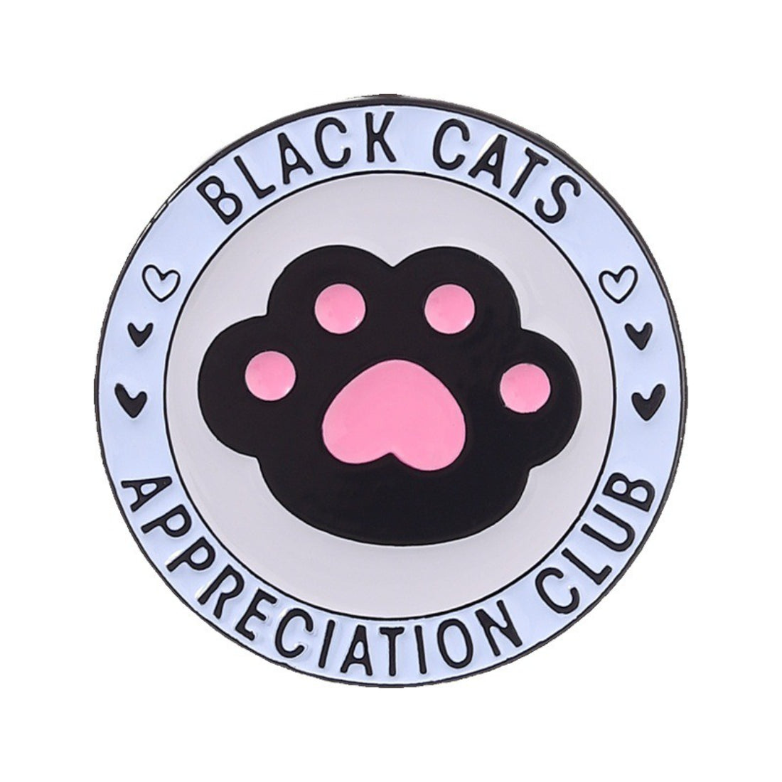Close-up of Pinori Cat Fan Club enamel pin showing detailed cat facial features
