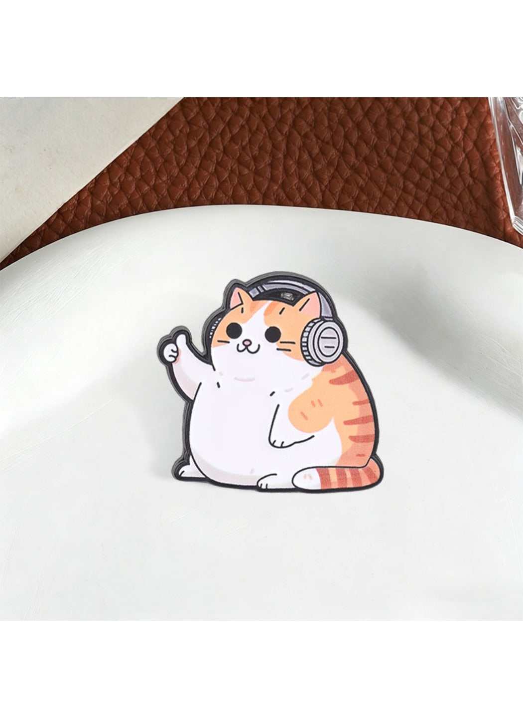 Pinori - Cute Cartoon Chubby Orange Cat with Headphones Pin Brooch Badge