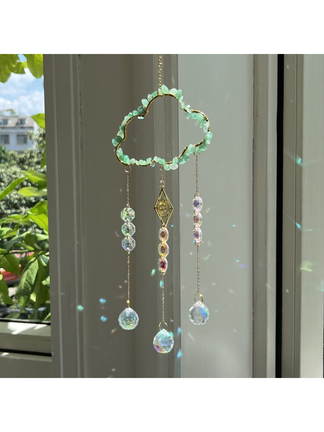 Close-up of Somnia Cloud Crystal-Look Hanging Sun Catcher showing cloud frame details