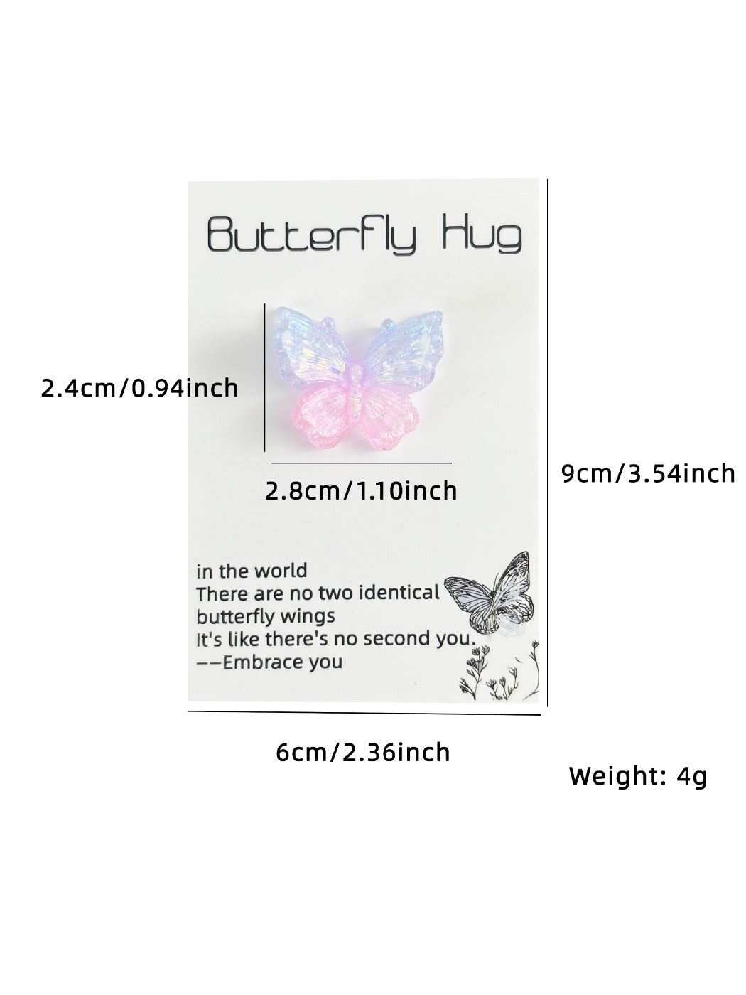 Taphug Pocket Hug 2D Butterfly Inspirational Comfort Card with butterfly wings spread