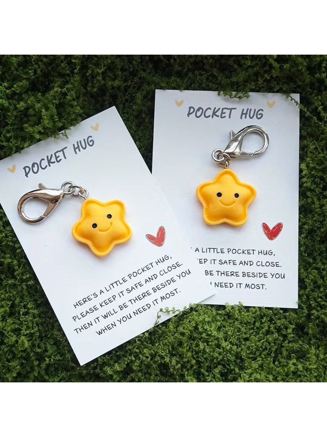 Close-up of Taphug cartoon star keychain showing detailed star character