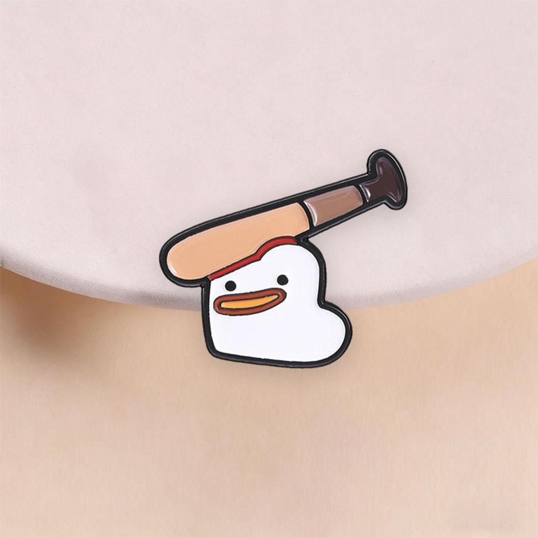 Pinori - Cartoon Duck Baseball Bat Novelty Brooch