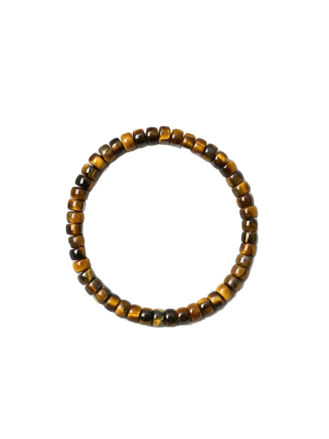 Emora unisex tiger eye bracelet arranged in a circle with light reflecting off beads