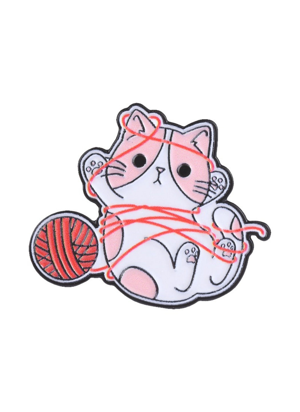 Pinori - Cute Cartoon White Kitten Tangled in Yarn Pin Brooch Badge