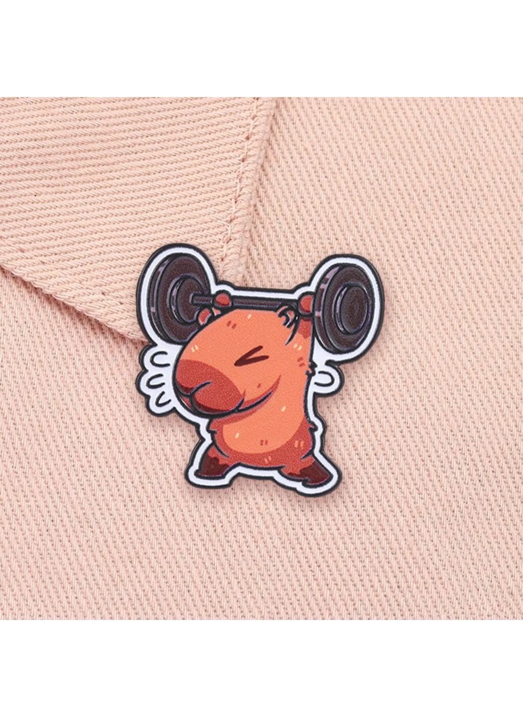 Pinori - Cute Cartoon Capybara Lifting Barbell Pin Brooch Badge