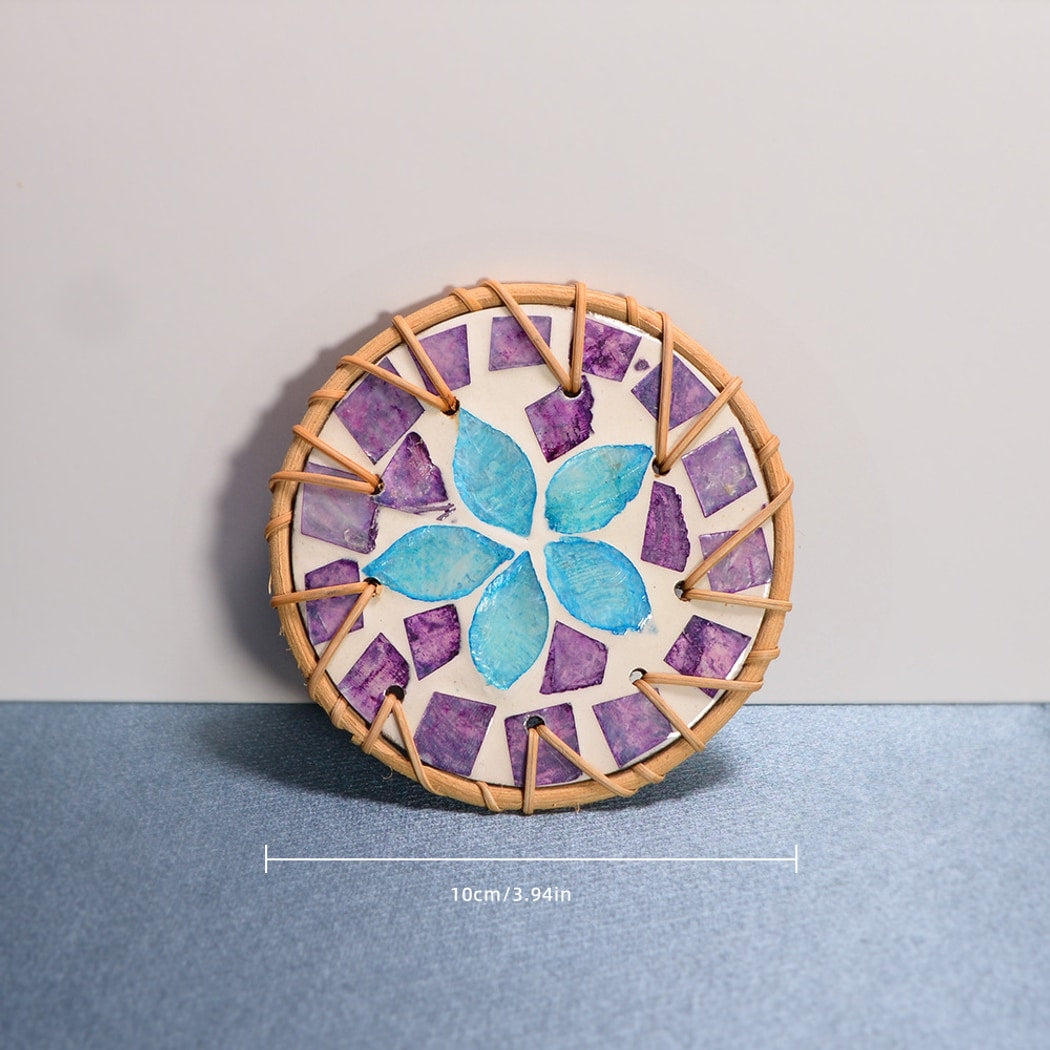 Thimara - Intarsia Floral Pattern Round Coaster
