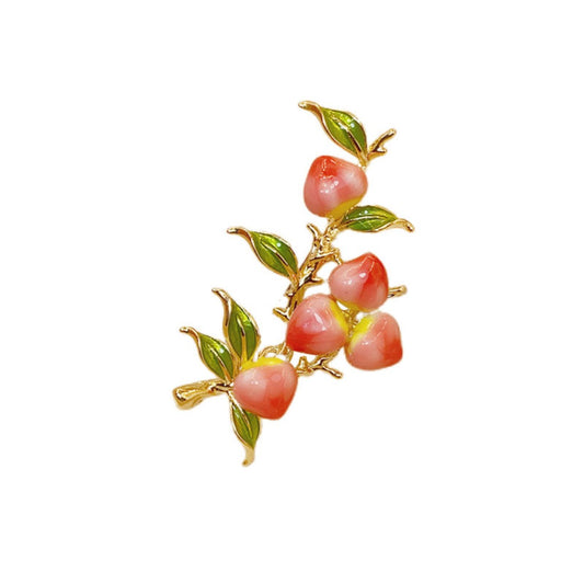 Peach Branch Enamel Brooch