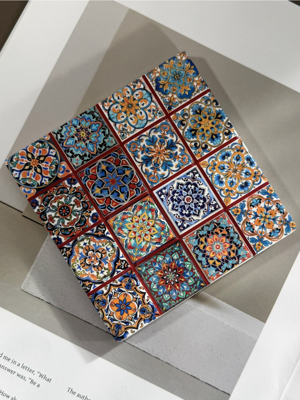 Thimara - Vintage Bohemian Embossed Square Ceramic Coaster