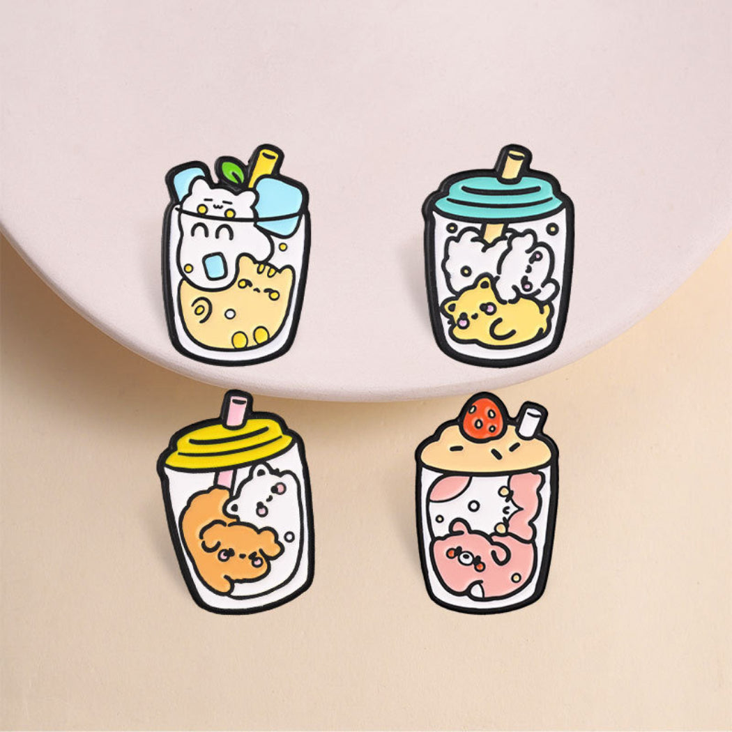 Pinori Cat Drink Cup Enamel Pin Set