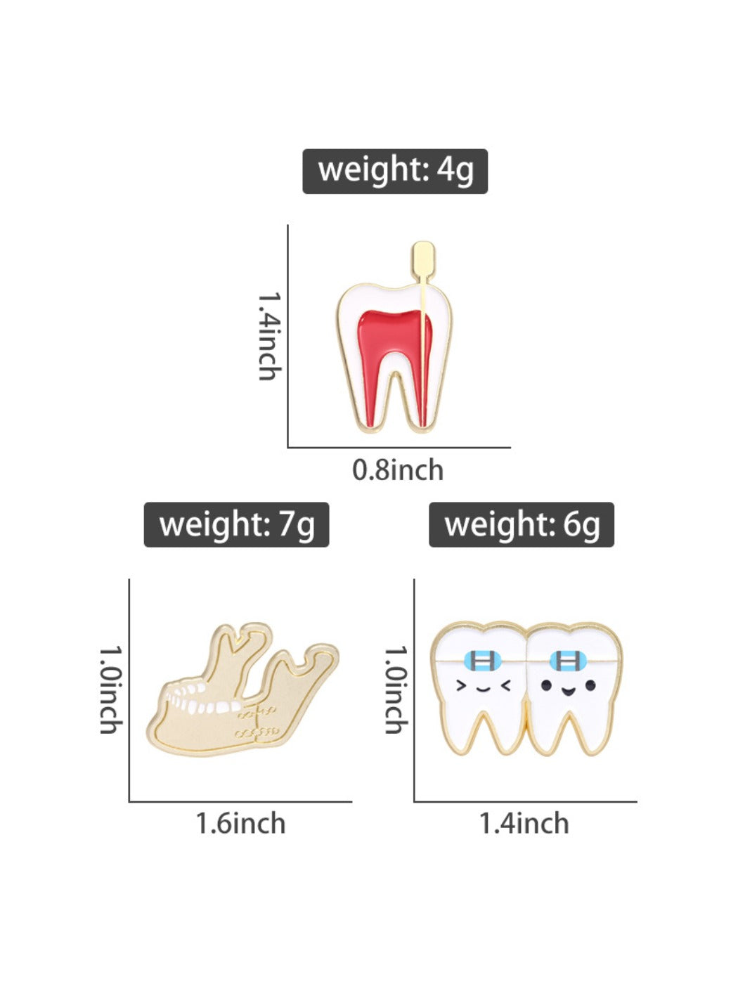 Pinori tooth nerve theme pin photographed with dental tools in background