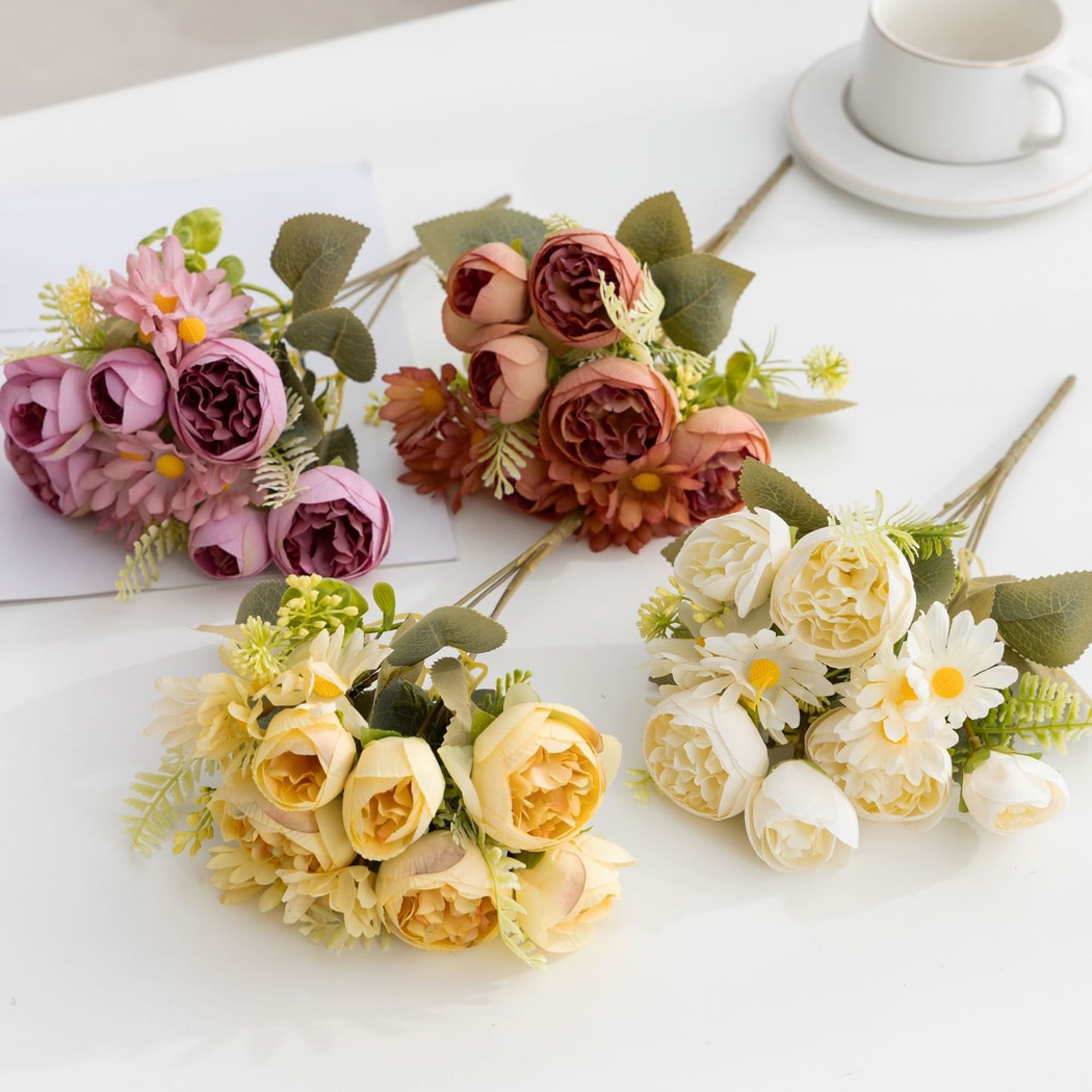 Roselle - Elegant Artificial Peony and Daisy Bouquet