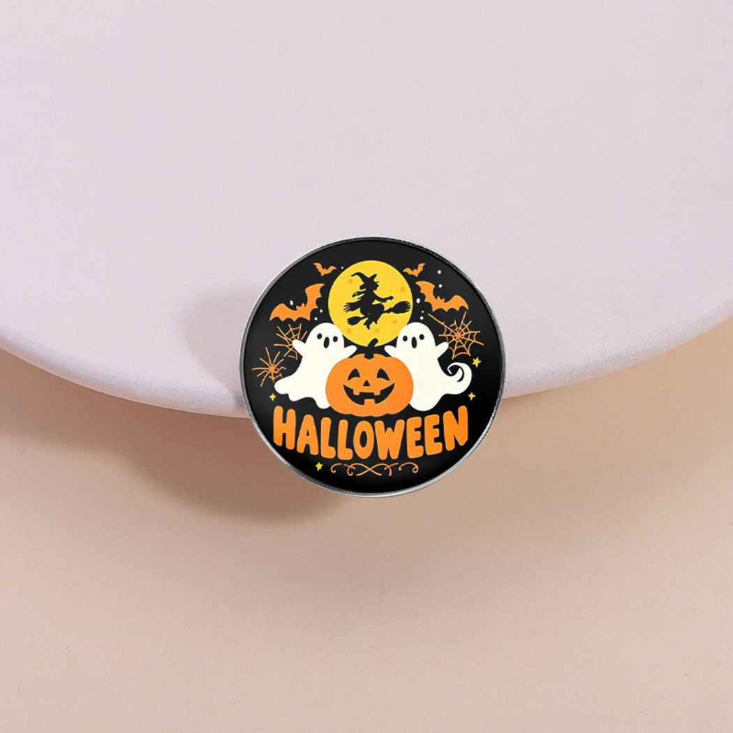 Pinori - Halloween Pumpkin Letter Round Brooch