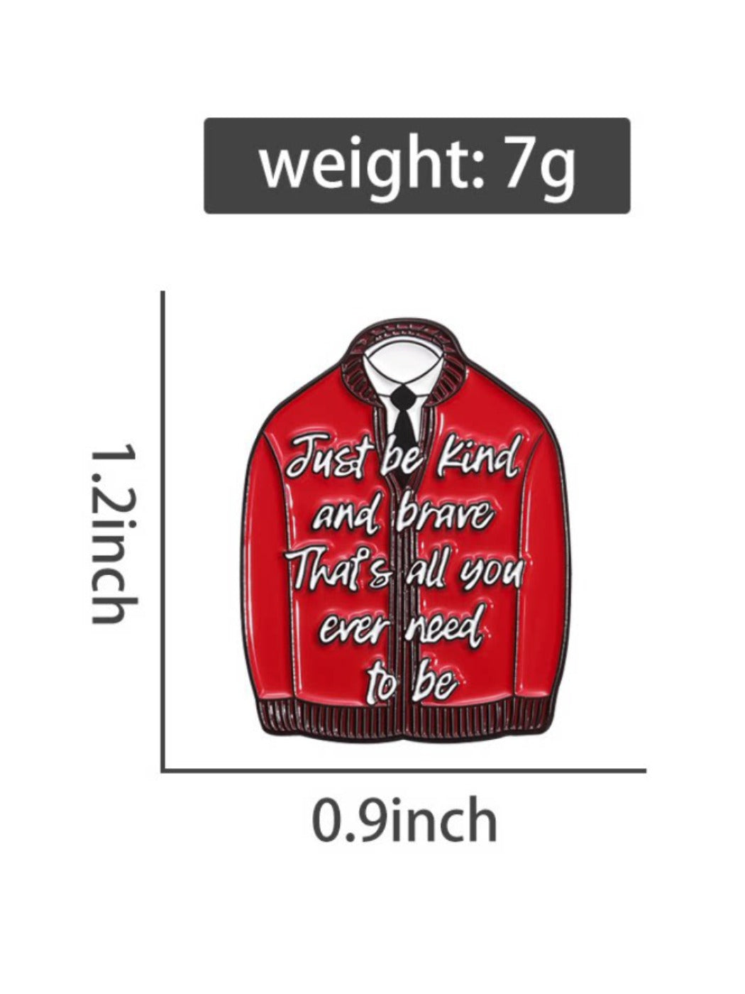 Side view of Pinori red inspirational badge showing pin clasp