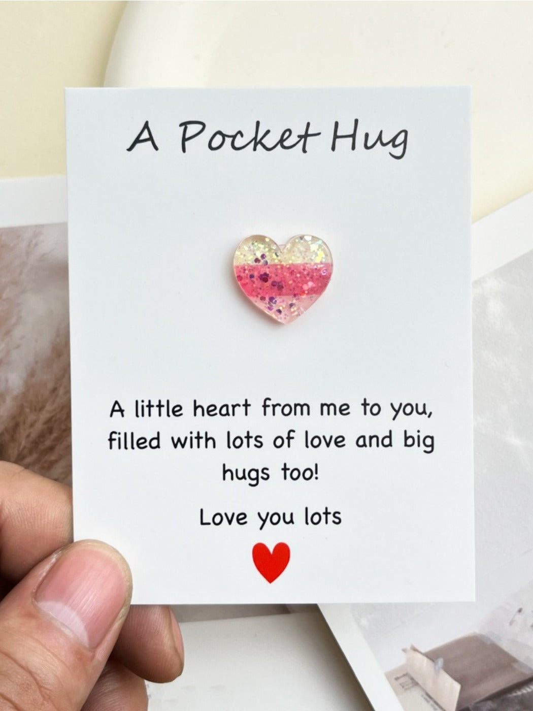Taphug - Pocket Hug 3 Color Heart Gift pocket hug card and keepsake token view 12