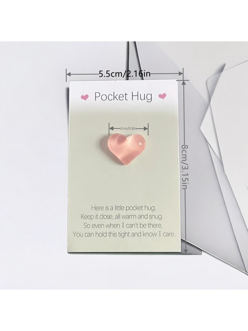 Taphug - Pocket Hug Heart Pink Transparent Love pocket hug card and keepsake token view 2
